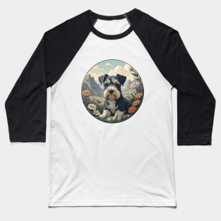 Mini Schnauzer Field Of Flowers Baseball T-Shirt